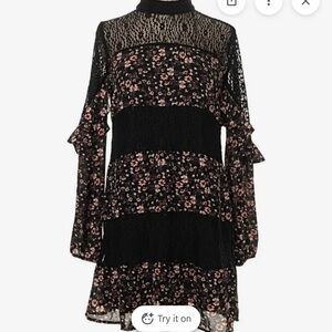 Whimsigoth Fairy Grunge Size S Dress Floral Sheer Lace Peasant Cottage Prairie